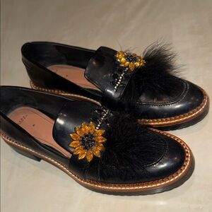 Zara Black Loafers with Gold Accents